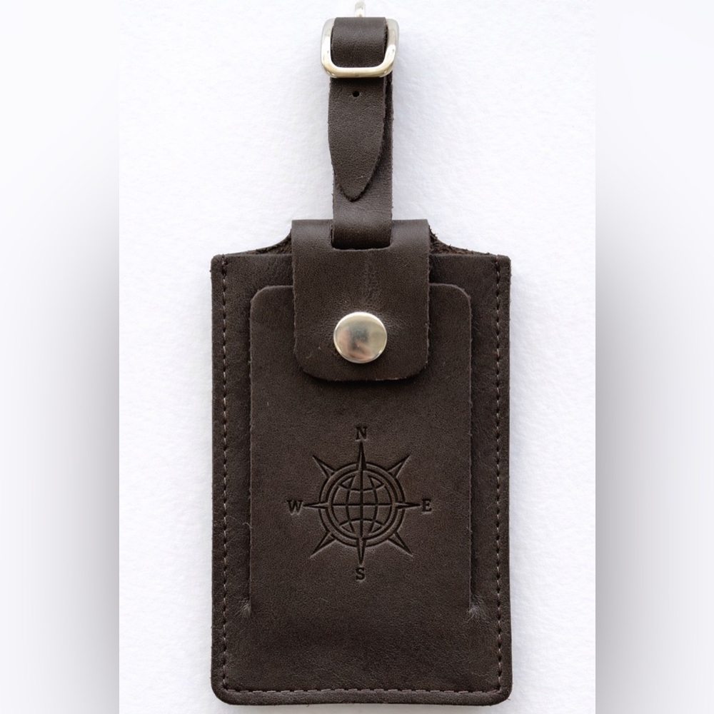 NEW Embossed Leather Luggage Tag - Brown